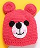 MayRa Knits Knitted Knit Bear Face Embroidered Cap - Red Circumference - 25 Cms