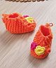 MayRa Knits Knitted Floral Designed Hand Knitted Booties - Orange
