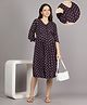 Mamma's Maternity Cotton Woven Three Fourth Sleeves Abstract Printed Dress With Side Seam Nursing Access - Purple