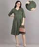 Mamma's Maternity Cotton Woven Three Fourth Sleeves Abstract Printed Dress With Side Seam Nursing Access - Green