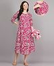 Mamma's Maternity Cotton Woven Three Fourth Sleeves Paisley Printed Dress With Side Seam Nursing Access - Pink