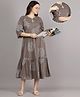 Mamma's Maternity Rayon Woven Three Fourth Sleeves Floral Printed Dress With Side Seam Nursing Access - Taupe Brown