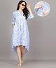 Mamma's Maternity Rayon Woven Three Fourth Sleeves Abstract Printed Dress With Side Seam Nursing Access - Sky Blue
