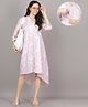 Mamma's Maternity Rayon Woven Three Fourth Sleeves Abstract Printed Dress With Side Seam Nursing Access - Baby Pink