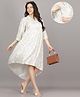 Mamma's Maternity Rayon Woven Three Fourth Sleeves Abstract Printed Dress With Side Seam Nursing Access - Light Beige