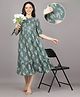 Mamma's Maternity Rayon Woven Three Fourth Sleeves Abstract Printed Dress With Side Seam Nursing Access - Sage Green