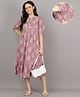 Mamma's Maternity Rayon Woven Three Fourth Sleeves Abstract Printed Dress With Side Seam Nursing Access - Rose Pink
