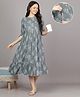 Mamma's Maternity Rayon Woven Three Fourth Sleeves Abstract Printed Dress With Side Seam Nursing Access - Light Grey