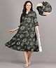 Mamma's Maternity Rayon Woven Three Fourth Sleeves Floral Printed Dress With Side Seam Nursing Access - Dark Green