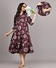 Mamma's Maternity Rayon Woven Three Fourth Sleeves Floral Printed Dress With Side Seam Nursing Access - Maroon