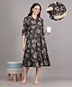 Mamma's Maternity Rayon Woven Three Fourth Sleeves Floral Printed Dress With Side Seam Nursing Access - Brown
