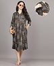 Mamma's Maternity Rayon Woven Three Fourth Sleeves Abstract Printed Dress With Side Seam Nursing Access -Brown