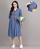 Mamma's Maternity Denim Woven Three Fourth Sleeves Solid Dress With Side Seam Nursing Access - Light Blue