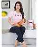 Fabme Cotton Jersey Woven Half Sleeves Hearts Printed Maternity Night Suit Set With Overlap Zipper Nursing Access - Pink