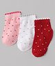 Doodle Poodle Cotton Lycra Knit Ankle Length Jacquard Socks with Polka Dots Design Pack of 3 - White, Pink & Red