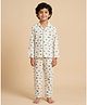 Funkrafts Poplin Woven Full Sleeves Dinosaur Printed Coordinating Shirt & Pajama Night Suit - Off White