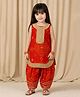 Mamma's Bear Cotton Woven Sleeveless Bandhani Printed Lace Embellished Kurti & Salwar Set - Blood Orange