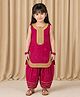 Mamma's Bear Cotton Woven Sleeveless Bandhani Printed Lace Embellished Kurti & Salwar Set - Magenta