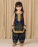 Mamma's Bear Cotton Woven Sleeveless Bandhani Printed Lace Embellished Kurti & Salwar Set - Navy Blue