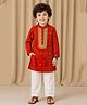 Mamma's Bear Cotton Woven Sleeveless Bandhani Printed Lace Embellished Kurta & Pyjama Set - Blood Orange