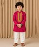 Mamma's Bear Cotton Woven Sleeveless Bandhani Printed Lace Embellished Kurta & Pyjama Set - Magenta