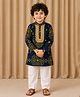 Mamma's Bear Cotton Woven Sleeveless Bandhani Printed Lace Embellished Kurta & Pyjama Set - Navy Blue