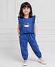 Mamma's Bear Cotton Woven Sleeveless Swan Embroidered Frill Detailed Top & Joggers Set - Navy Blue
