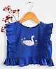 Mamma's Bear Cotton Woven Sleeveless Swan Embroidered Frill Detailed Top - Navy Blue