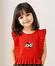 Mamma's Bear Cotton Woven Sleeveless Floral Embroidered Frill Detailed Top - Dark Orange