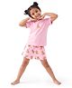 Plan B 100% Cotton Knit Half Sleeves Bear Printed Tee & Shorts Night Suit - Pink