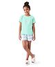 Plan B 100% Cotton Knit Half Sleeves Cat Printed Tee & Shorts Night Suit - Mint