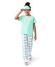 Plan B 100% Cotton Knit Half Sleeves Cat Printed Tee & Pajama Night Suit - Mint