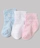 Doodle Poodle Cotton Lycra Knit Ankle Length Jacquard Socks in White, Blue & Pink Pack of 3