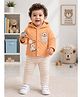 BUMZEE Polyfill Knit Full Sleeves Teddy Bear Printed Winter Hooded Jacket & Pants - Orange & Cream
