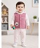 BUMZEE Polyfill Knit Full Sleeves Teddy Bear Printed Winter Hooded Jacket & Pants - Pink & Cream