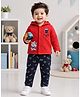 BUMZEE Polyfill Knit Full Sleeves Bunny Patch Detailed Winter Hooded Jacket & Pants - Red & Navy Blue