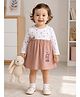 BUMZEE Cotton Knit Full Sleeves Elephant Printed Dress - Peach & White