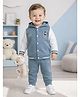 BUMZEE Cotton Knit Full Sleeves C Alphabet Patch Detailed Winter Hooded Jacket & Joggers - Blue