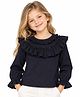 CrayonFlakes Cotton Woven Full Peasant Sleeves Frill Detailed Top - Black
