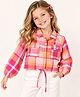CrayonFlakes Cotton Woven Full Puffed Sleeves Checked Shirt Style Top - Pink