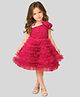PinkCow Net Woven One Shoulder Pearls Embellished Ruffle & Floral Applique Detailed Dress - Neon Pink