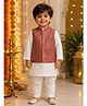 BAATCHEET Cotton Silk Woven Full Sleeves Solid Kurta Pyjama Set With Floral Printed Jacket - Red