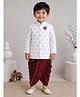 BAATCHEET Cotton Silk Woven Full Sleeves Ethnic Motif Foil Printed & Elephant Applique Detailed Sherwani Dhoti Set - White