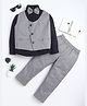 BAATCHEET Cottton Woven Full Sleeves Solid Shirt & Pant Set With Striped Waistcoat & Bow - Grey