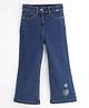 One Friday Cotton Woven Glitter Embellished Hearts Printed Jeans - Blue