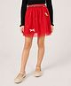 One Friday Cotton Woven Pearl Embellished & Bow Applique Detailed Skirt - Red