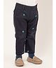 One Friday Cotton Woven Abstract Embroidered Trouser - Black