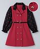 Hola Bonita 100% Cotton Woven Dress and Belt with Full Sleeves and Floral Print in Red