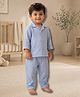 LazyToddler Muslin Woven Full Sleeves Solid Shirt & Pants Set - Cloud Blue