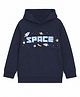 The Mom Store Terry Knit Full Sleeves Space Theme Printed Light Winter Hooded Sweatshirt - Navy Blue